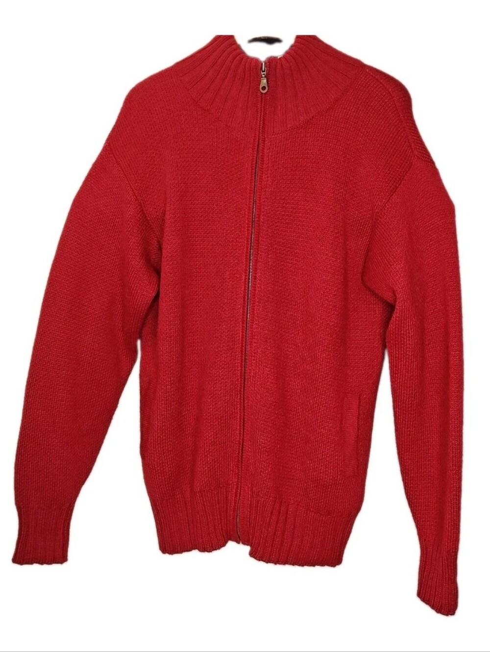 Vintage Ankana L Sweater Bolivan Llama Heavy Knit Full Zip Cardigan Red Holiday